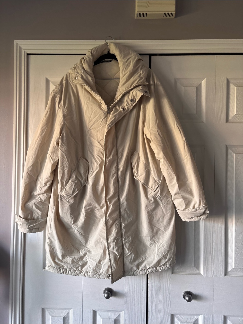 Zara Cream Puffer Coat with High Collar